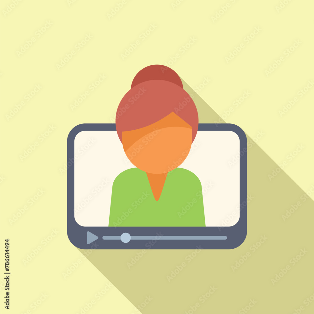Online video female speaker icon flat vector. Speech orator. Play button Online video female speaker icon flat vector. Speech orator. Play button