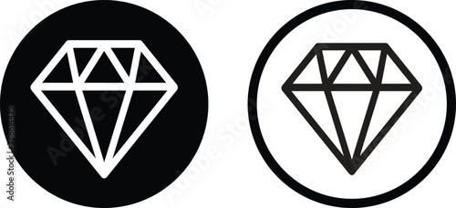 Diamond icon set in two styles isolated on white background . Vector illustration