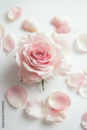 Pink rose surrounded by petals, suitable for various occasions