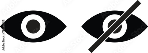 Eye and no eye icons . See and unsee eye icon . Show and hide icon . Vector illustration