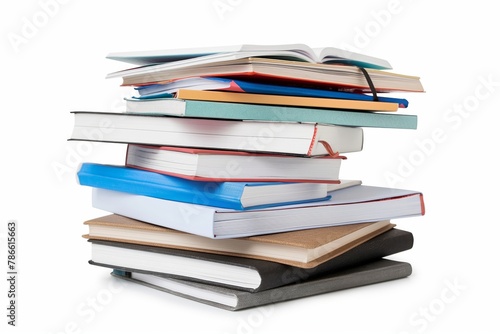 Clean and orderly stack of various textbooks isolated on a white background, symbolizing organization and education