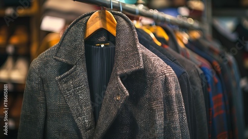 Overcoat in modern clothing store photo