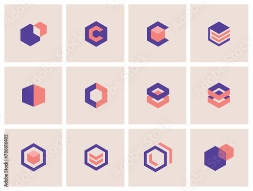 Logo Set, Design Elements, Hexagon, creative modern geometric logo icon set for business as vector illustrations, company corporate design, visual identity