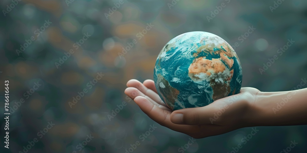 A hand holding a globe. The concept of peace and environmental protection. Empty space for text A hand holding a globe. The concept of peace and environmental protection. Empty space for text