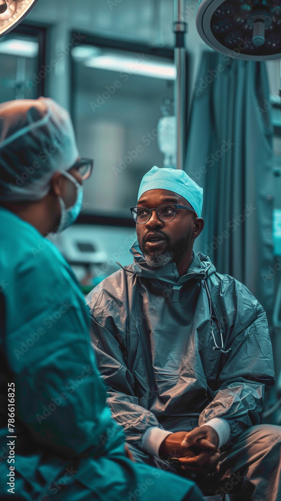 A Surgeon Consulting with patients to discuss treatment options and risks, realistic people photography