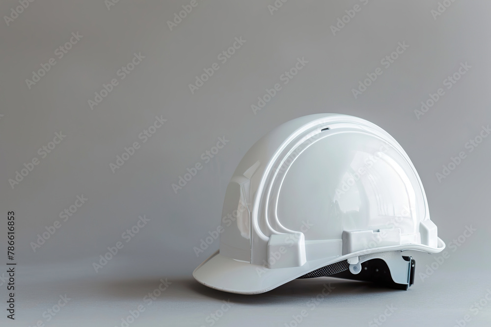 White safety helmet on grey background White safety helmet on grey background