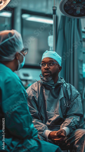 A Surgeon Consulting with patients to discuss treatment options and risks, realistic people photography