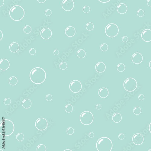 Seamless pattern with bubbles. Vector illustration on blue background.