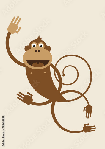 Cute monkey, animal vector illustration, rare and endangered mammal, wild, detailed vector file, fully editable, for posters, isolated, clip art, nursery home decor (ID: 786616893)