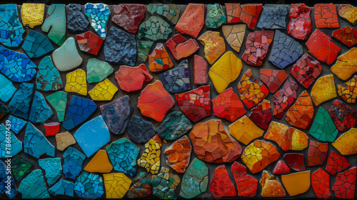 Colorful mosaic tiles in irregular pattern