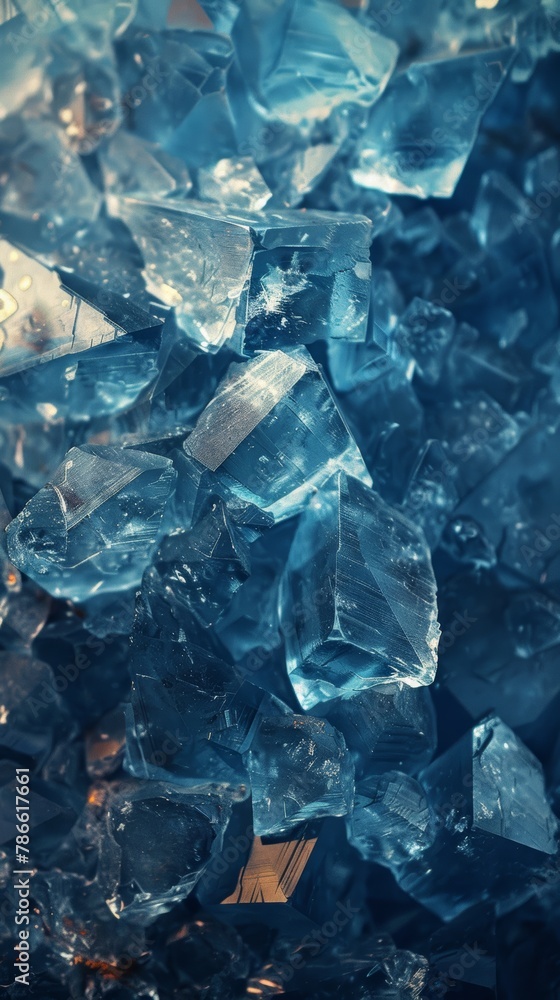 A close up of a cluster of blue topaz gemstones.