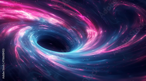 A whirlpool of bright pink and blue gases in the inky blackness of space.