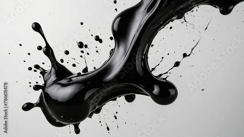 Black oil stains on white background, abstract splashes. AI generative. photo