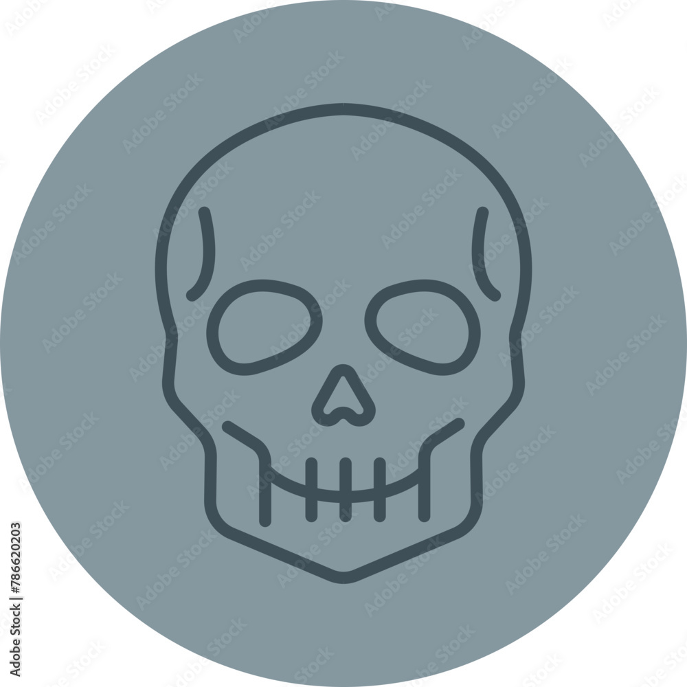 Skull Grey Line Circle Icon