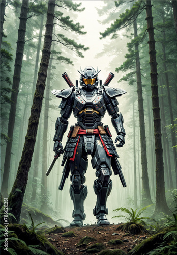 robot Ninja Samurai Warrior - Black Warrior forest 