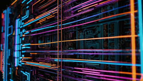 Neon lights in motion. Futuristic background. AI generative.