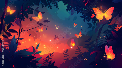 Vibrant Wilderness: Vector Illustration of Neon Forestscape photo