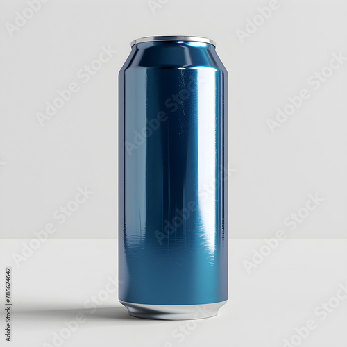 Blank Tall Blue Mock Soda Can on White Background 