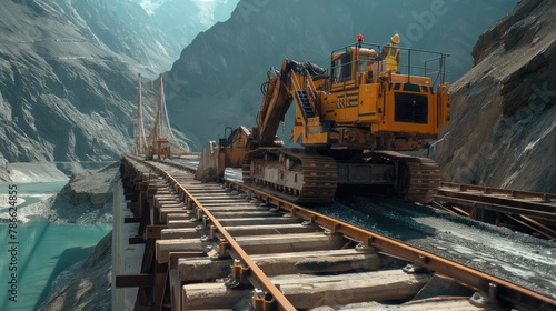 transporting large construction equipment as workers reinforce a bridge to accommodate the weight, capturing the intricate process with precision and expertise.