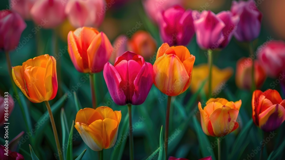 Close up image of lovely and vibrant tulip blooms