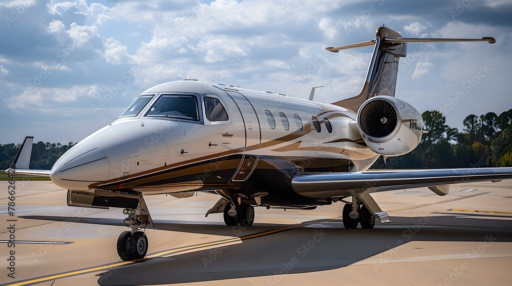 Private Jet Awaits Departure: Elegance on the Tarmac. Concept Luxury travel, Private jet, Elegance, Tarmac photoshoot