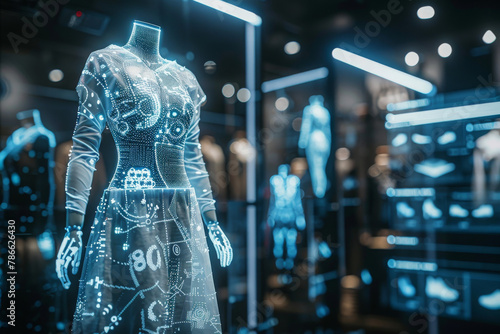 Interactive digital mannequin in futuristic retail space