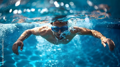 Determined Swimmer Competing in Freestyle Swimming Competition © kiatipol