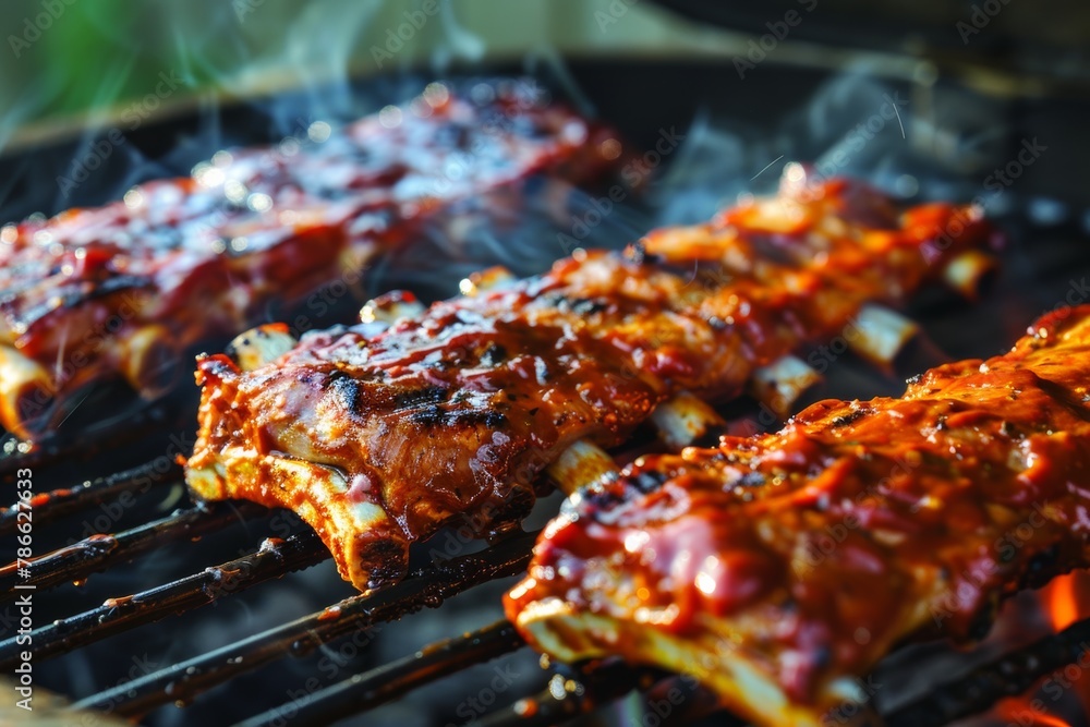 Delicious barbecue grilling outdoors on a sunny day. Delicious barbecue grilling outdoors on a sunny day.