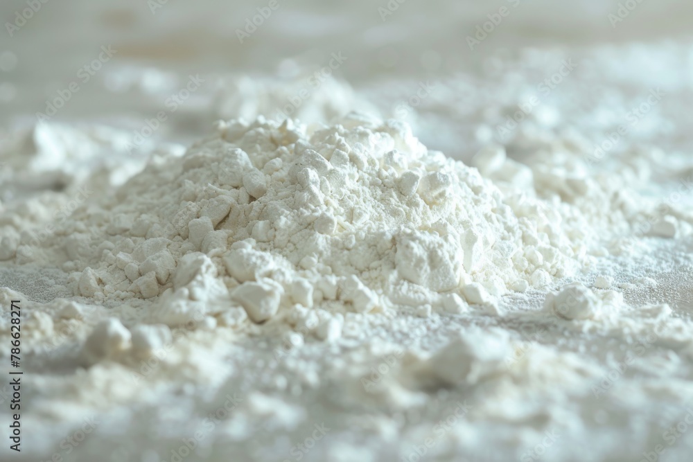 Close-up view revealing the fine texture of baking flour. Macro photography capturing the details of sifted flour. Ideal image for culinary and baking themes. Close-up view revealing the fine texture of baking flour. Macro photography capturing the details of sifted flour. Ideal image for culinary and baking themes.