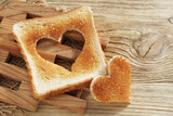Toasted bread with a heart-shaped cutout