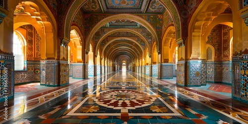 long hallway with arched ceilings and colorful tiles