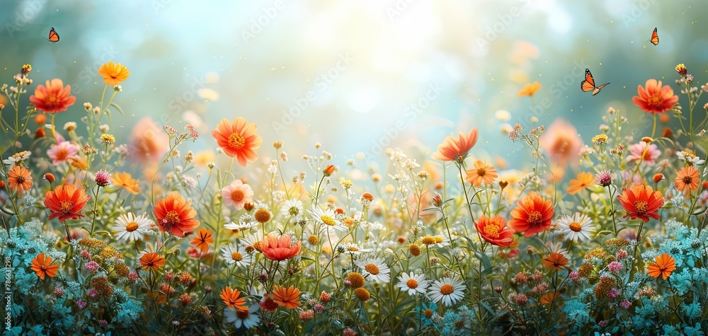 Sunlit Blossom Harmony: A Floral Dream with Butterflies Sunlit Blossom Harmony: A Floral Dream with Butterflies