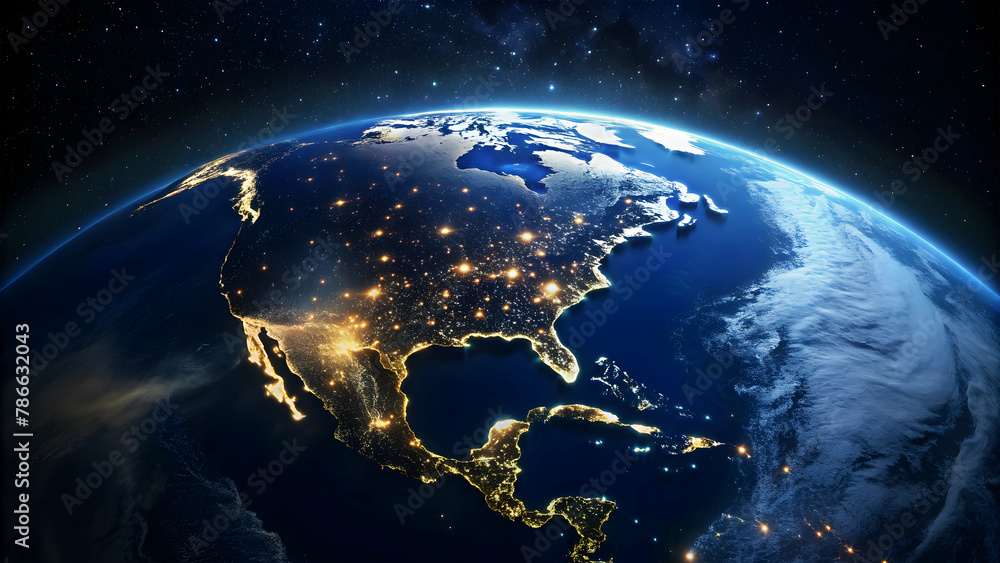 Fototapeta premium Space View of North America at Night