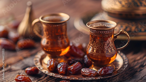 traditional arabic tea with dates photo