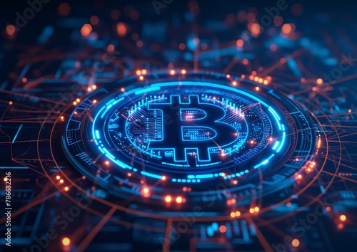 Digital background with bitcoin logo