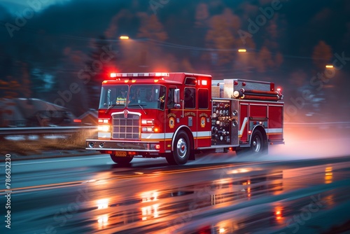 Obraz na płótnie Fire trucks will turn on their lights and sound signals to request clearing of the way. w salonie