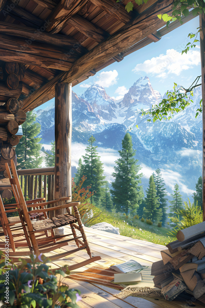 Mountain Serenity: Cozy Cabin Porch Mountain Serenity: Cozy Cabin Porch