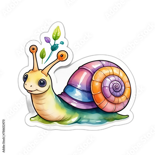 Cute snail sticker. No background.