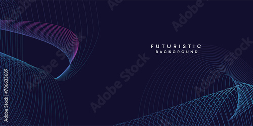 Abstract dark blue digital future technology geometric flowing line background. Purple-navy blue-green gradient smooth wave lines web banner background for cover, flyer, card, header, poster, slide