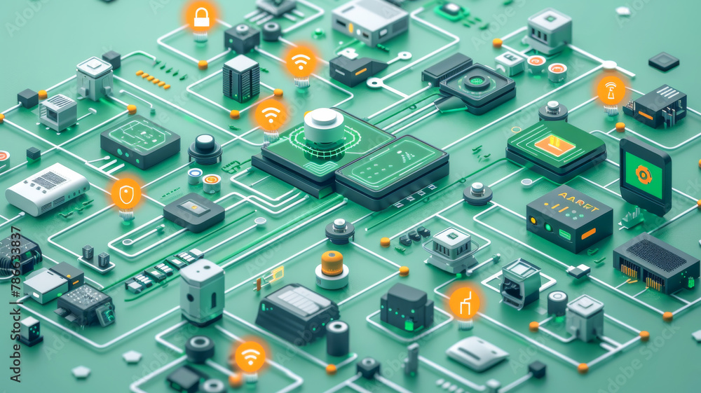 Obraz premium IoT Network with Diverse Nodes & Devices