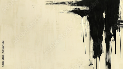 Abstract black and white paint with brush marks and drips