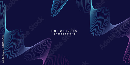 Abstract dark blue digital future technology geometric flowing line background. Purple-navy blue-green gradient smooth wave lines web banner background for cover, flyer, card, header, poster, slide