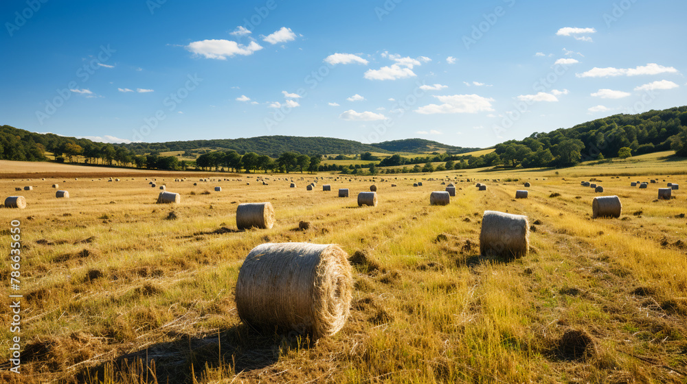 Hay Bales in the Sun. A Rural Landscape