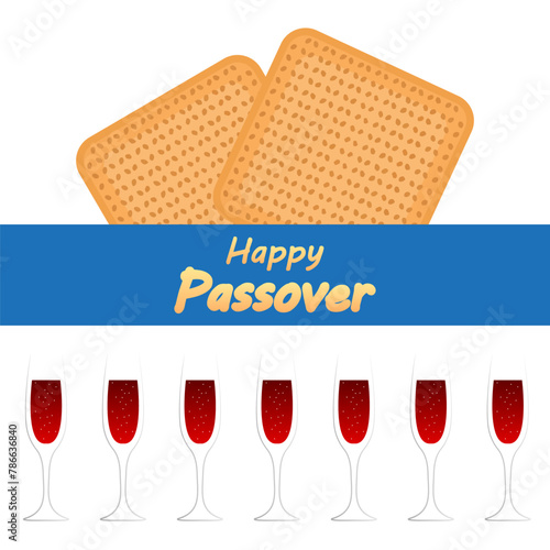 Passover Jewish with matzah and wine, vector art illustration.
