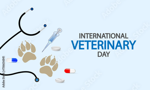 Veterinary Day paw prints and tablets, vector art illustration.