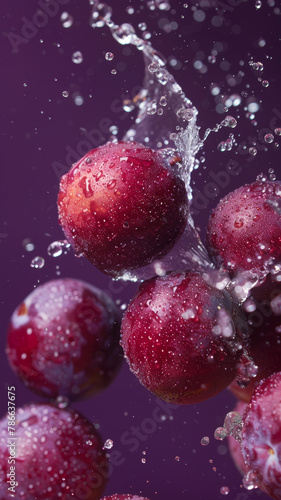 Juicy Damson Plums: Capturing Freshness in Mid-Air