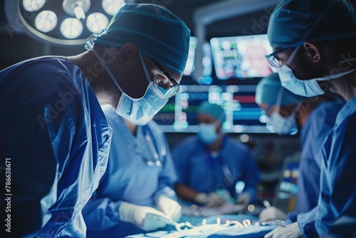 Concentrated Surgical Team Performing Operation in Modern Operating Theatre