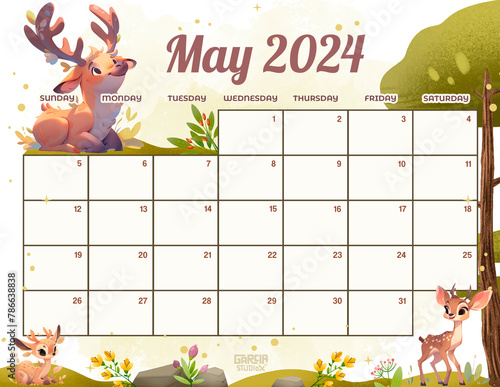 EDITABLE May 2024 Calendar, Fillable Spring Planner, Monthly Schedule for Kids, School, Home & Office Printable, Instant Download | Deer