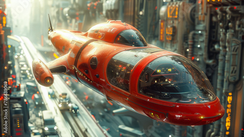 Futuristic Flying Cars over a Metropolis