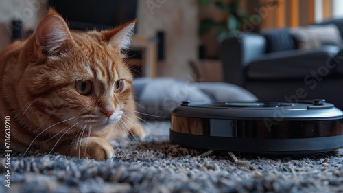 Cat on a robotic vacuum cleaner